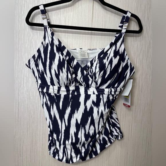 NWT Anne Cole Navy Ikat Print Tankini Top XL New with Tags - Picture 1 of 6